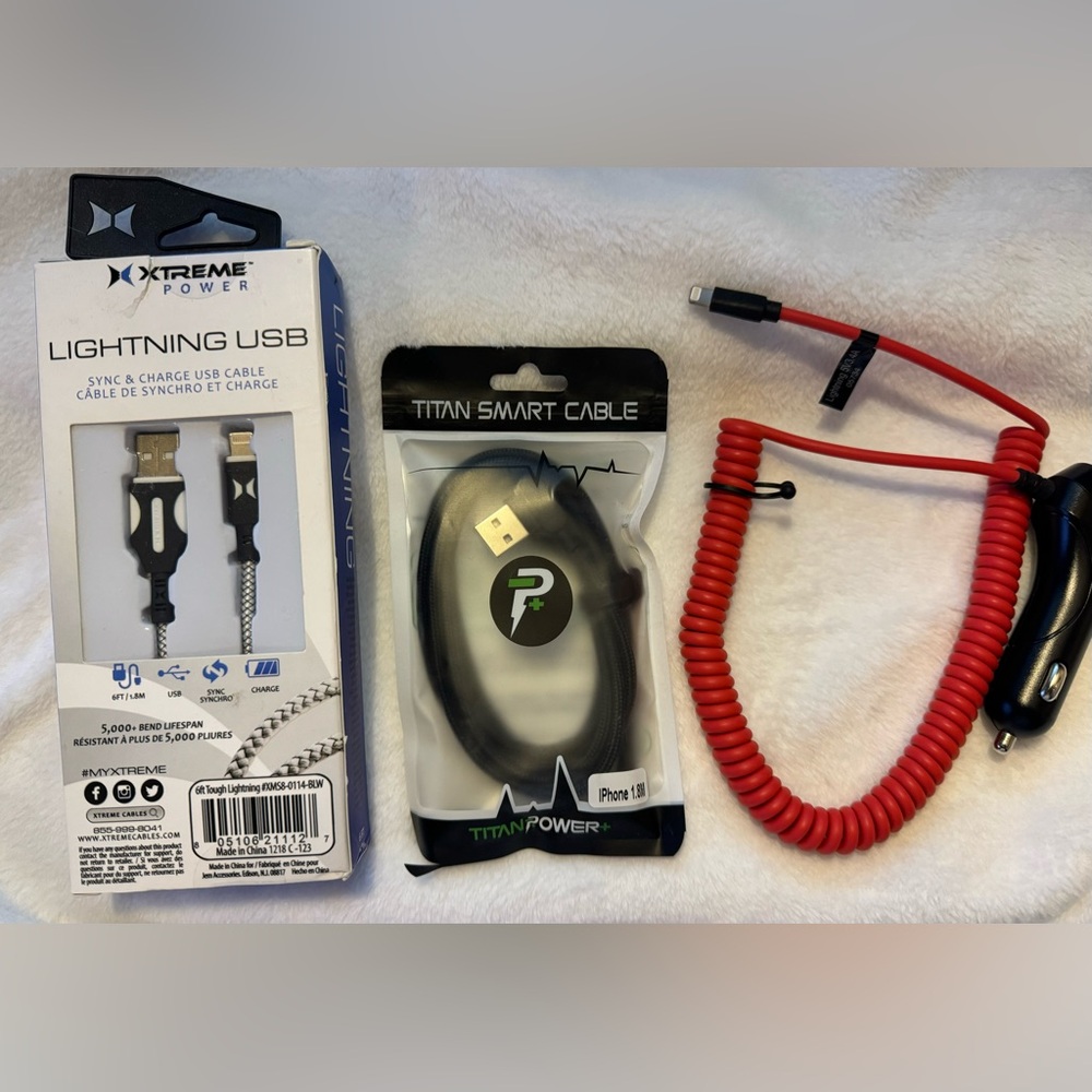 NWOT 2 lightning charging cables and a car charger